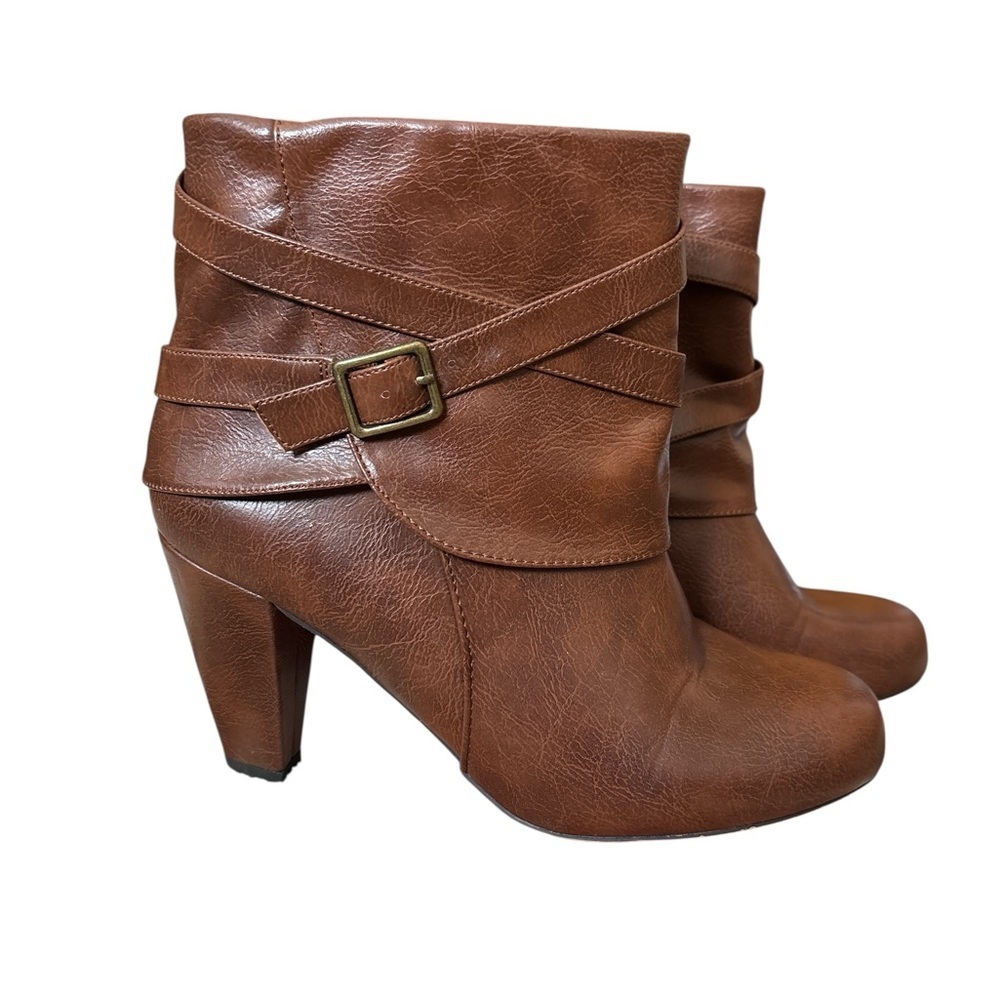 Madden Girl Tan Brown Faux Leather Buckle Ankle Boots 7.5W